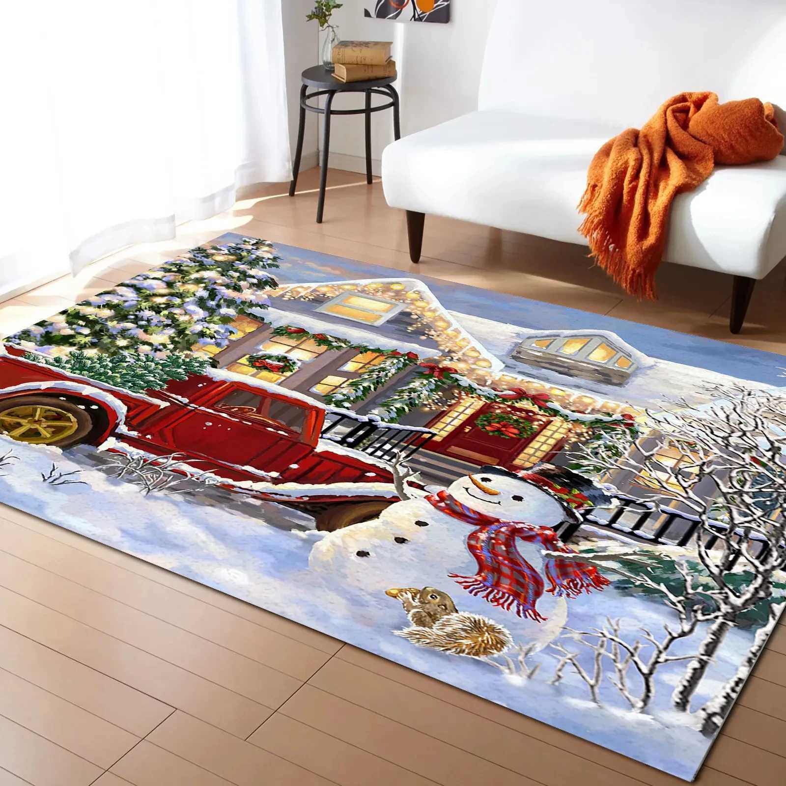 Christmas Santa Claus Elk Carpet for Living Room Decor Sofa Table Large Area Rugs Kitchen Hallway Balcony Rugs Bedroom DoormatXJ241101
