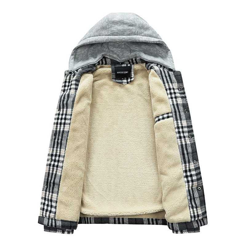 Autumn and Winter Mens Flce Warm Jacket Fashion Mens Thick Checkered Shirt Hoodie Mens Classic Windbrr Shirt Jacket W241102