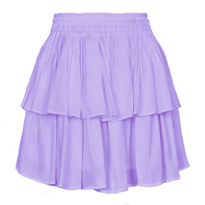 Women Bohemian Skirt Lace Side WoMens Double-layer Cotton Cake Skirt Solid Color Ruffled Elastic Short Skirt 241023