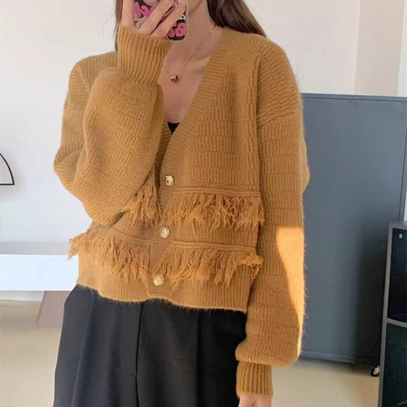 Design Sense V Neck Knitted Cardigan Jacket For Women S Autumn New Style Small Short Loose And Versatile Sweater Trend F1102#48