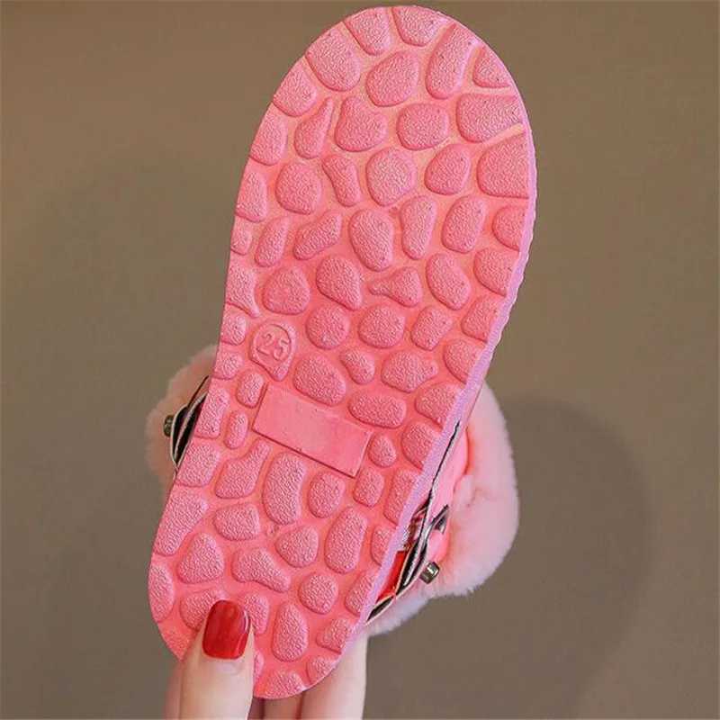 Winter childrens waterproof shoes plush girls snow boots warm shoes Pu leather flat strap childrens shoes outdoor snow boots M241102