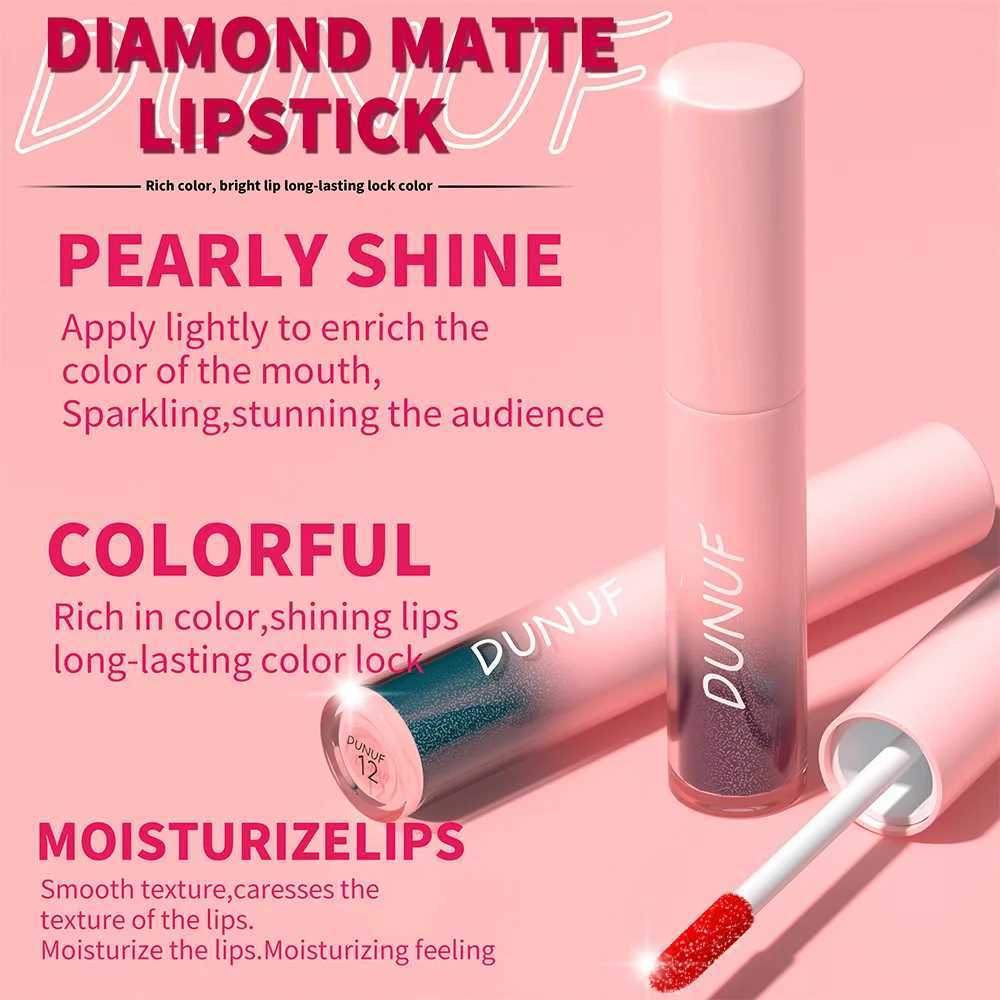 DUNUF18 Diamond Flash Liquid lipstick Lasting Stick Free Cup Waterproof Metal Matte Full Color lipstick W241101
