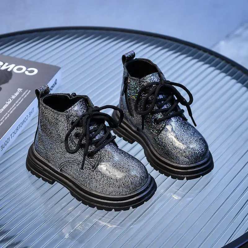 New autumn and winter childrens leather boots waterproof and non slip rubber outsole zipper ankle boots boys and girls childrens shoes M241102