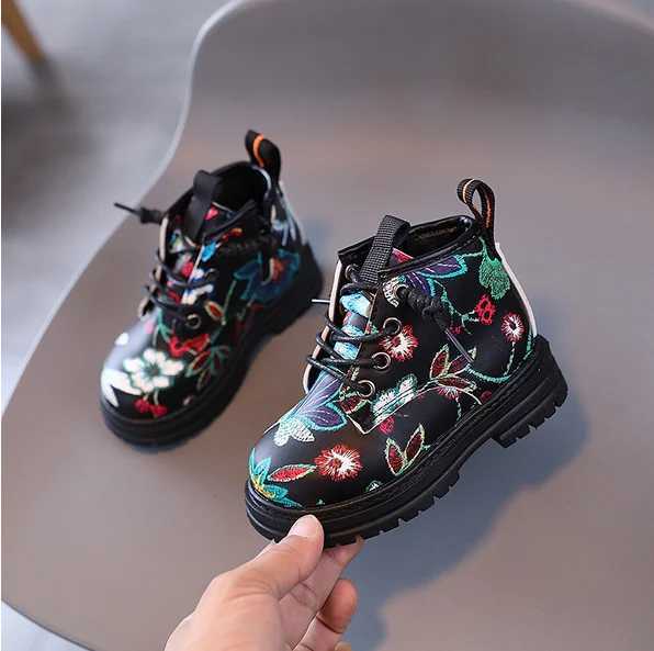 National Floral Printing Ankle Boots for Kids Girls Comfortable Spring and Autumn Cotton Boots for Girls Fancy Shoes for Children M241102