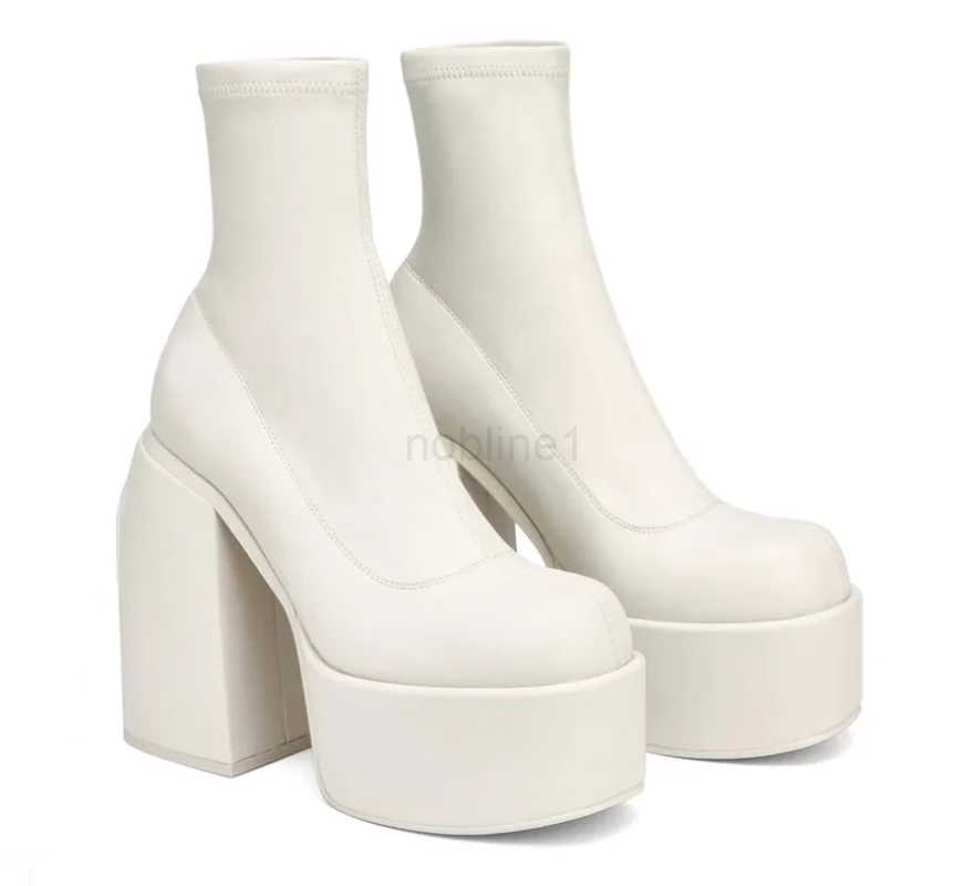 Boot Modern Boots Wen Platform H Round Toe Leather Boot Chunky H Zipper Designer Block Heel Shoes Fi Girls Casual Shoe Z241102