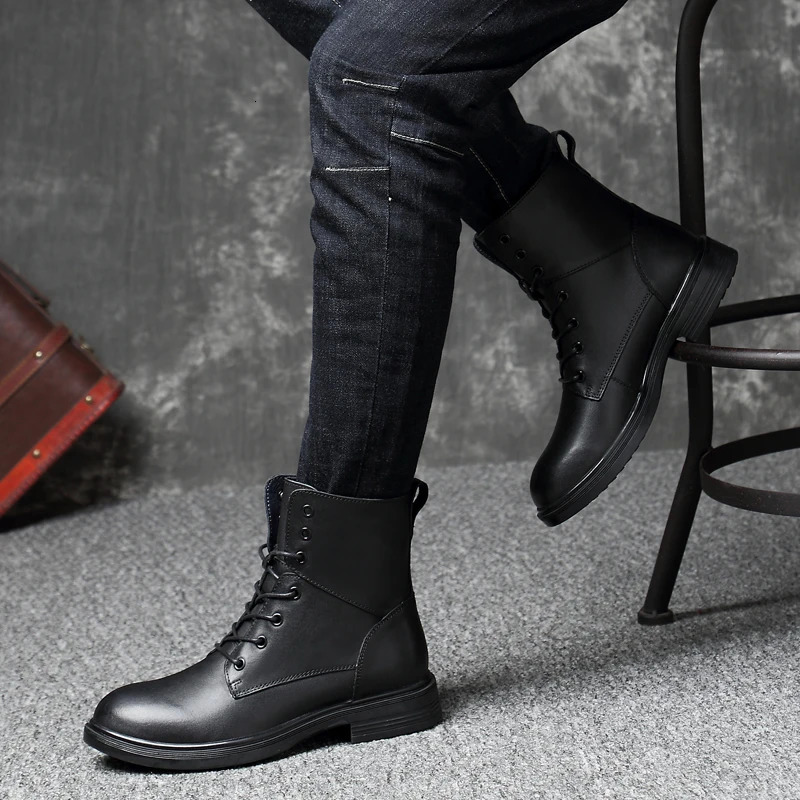 Handmade mens shoes winter casual motorcycle boots fashionable leather boots high-quality mens shoes warm mens shoes 241031