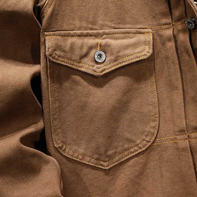 New canvas jacket retro fashion simple version LTI pocket long Slved lapel workwear denim jacket W241102