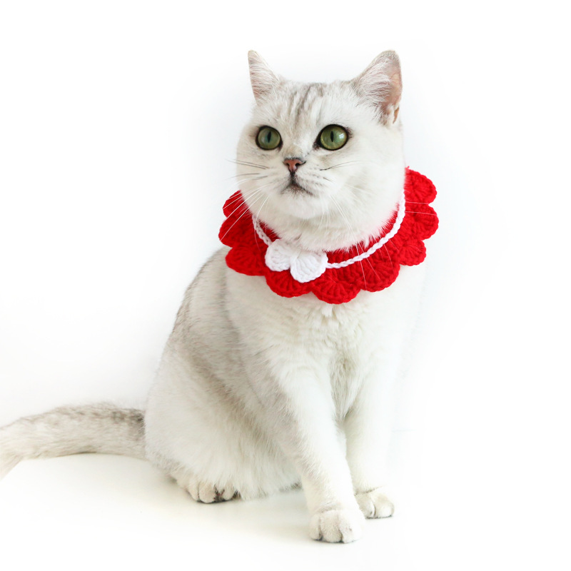 Adjustable Hand-Knitted Cat and Dog Collar, Decorative Bib Accessories, Better Decoration for Holiday Puppy Small Dogs and Cats