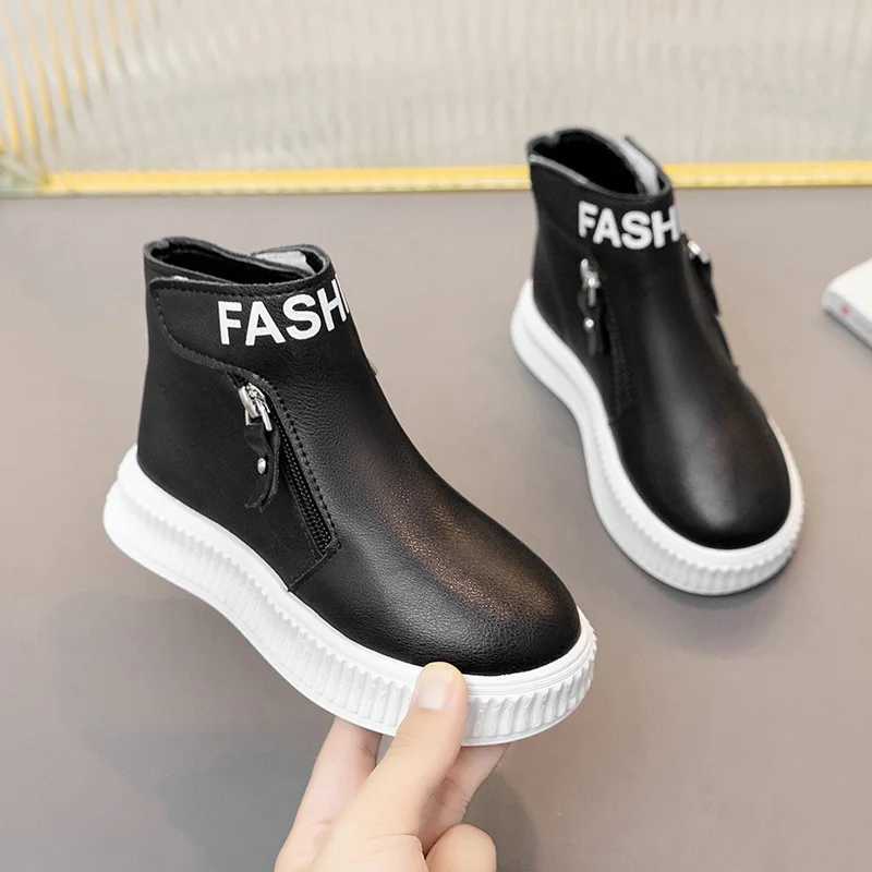 Autumn and winter baby boots anti slip British sled childrens side zipper design single boot leather shoes anti slip M241102