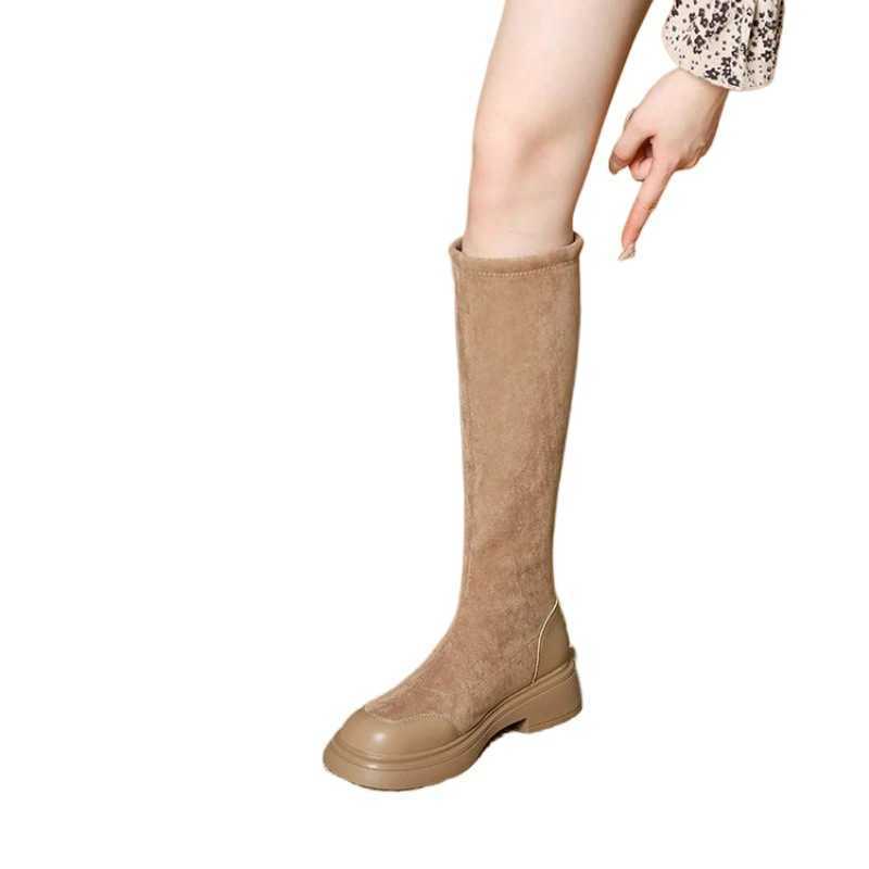 CMM Over the Knee Long Boots Womens Suede Elastic Boots Autumn New Small Fragrant Thick Sole Thick Heel High Tube Slim Boots