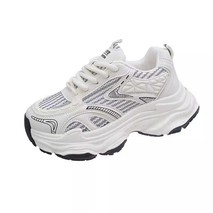 Thick soled dad shoes, women's height increasing versatile casual shoes, 2024 autumn/winter new mesh breathable Korean version sports shoes