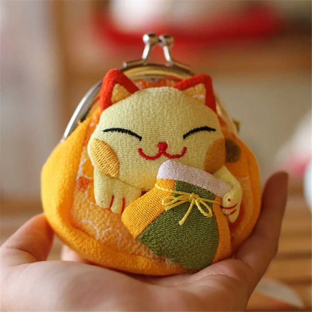 Japanese Style Maneki Neko Coin Purse Casual Wallets Flower Printing Lucky Cluh Bag Doll PU Card Holder WomenXJ241111