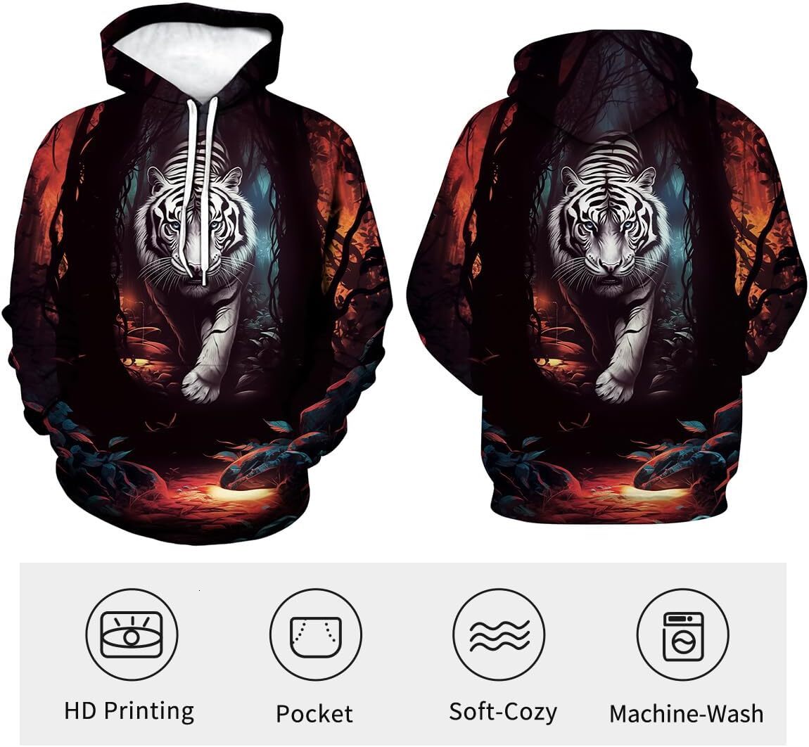 Hoodie for Mens Womens Funny Tiger Printed Hoodie Animal Graphic A white tiger breaking out like a dream Sweatshirt Graphic Hoodies sweatshirt Pullove