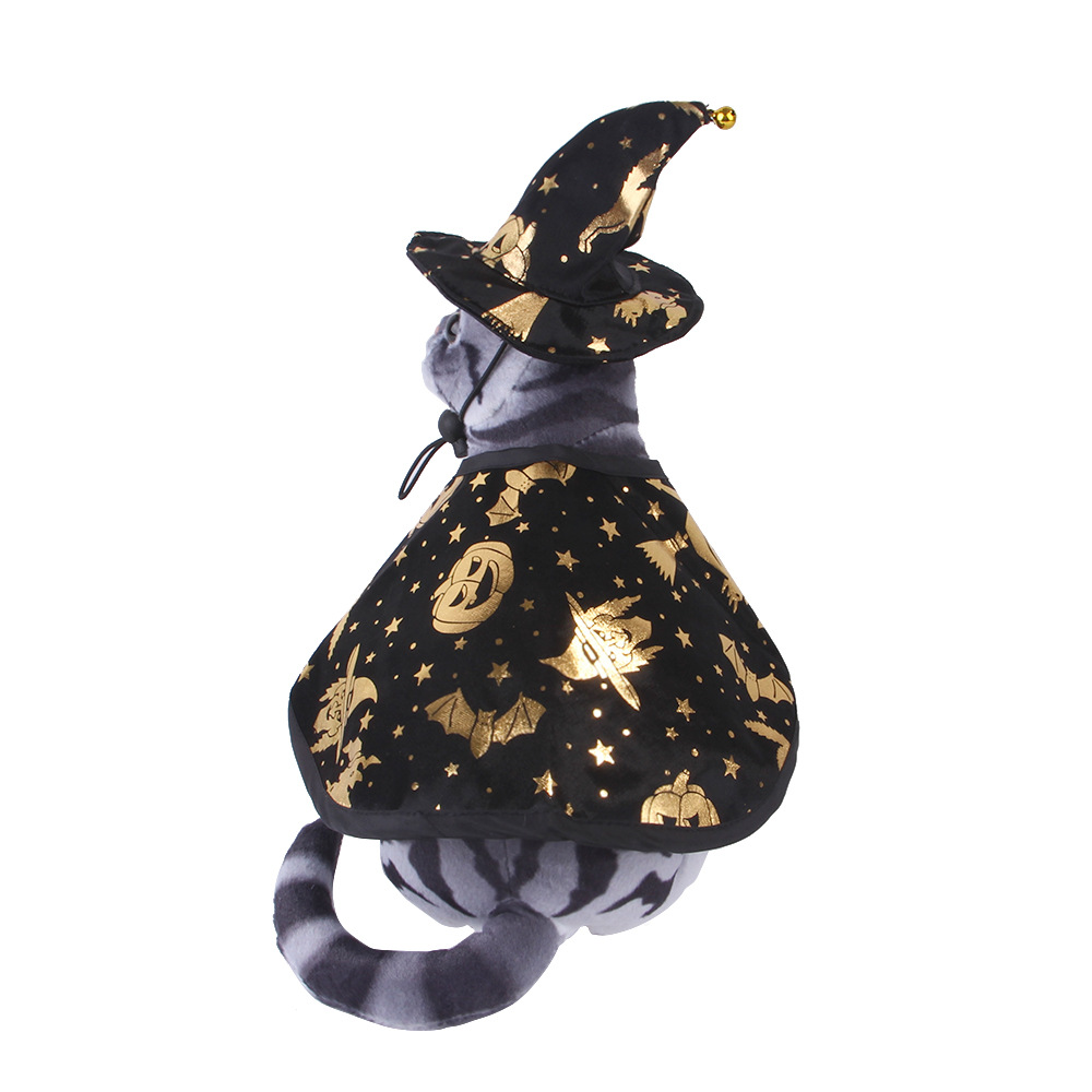 Halloween Dog Costume Wizard Cape with Hat Pet Witch Cloak Cap Clothes Adjustable for Small Medium Dog Cat Cool Cosplay Costumes