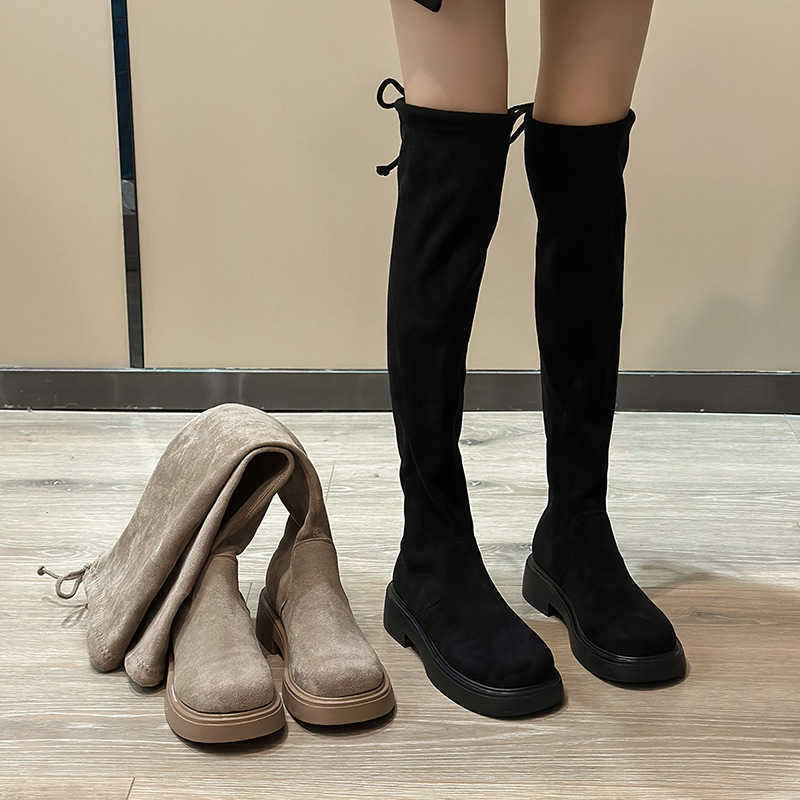 CMM Perranika Long and Slim Leg Long Tube Boots for Women New Korean Version Over the Knee Elastic Boots Suede Boots for Women