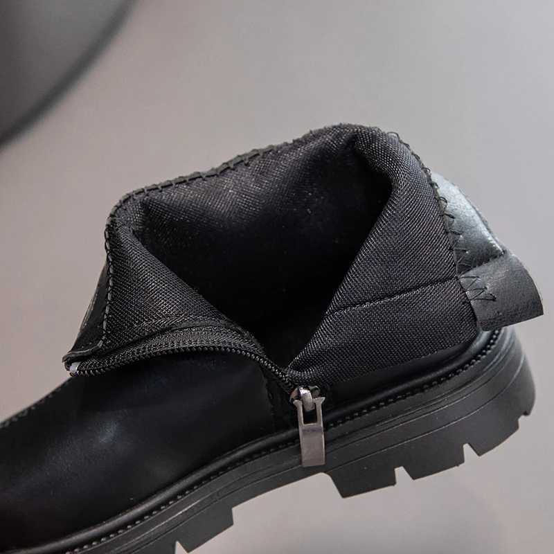 Girls ankle boots black Pu leather bow round toe fashionable childrens autumn boots fashionable bow round toe childrens shoes M241102