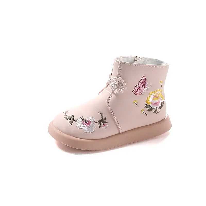 Childrens Embroidered Ankle Boots Elegant Girls Princess Boots Anti slip Autumn New Fashion Childrens Side Zipper Short Boots M241102