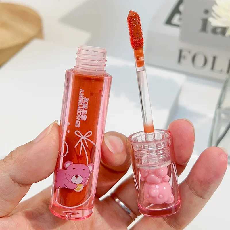 Crystal gloss lipstick cute pink bear durable lipstick smooth mirror nude liquid lipstick Korean women lipstick cosmetics W241101