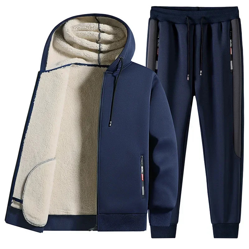 Winter mens thick casual sports trend clothing set 241031