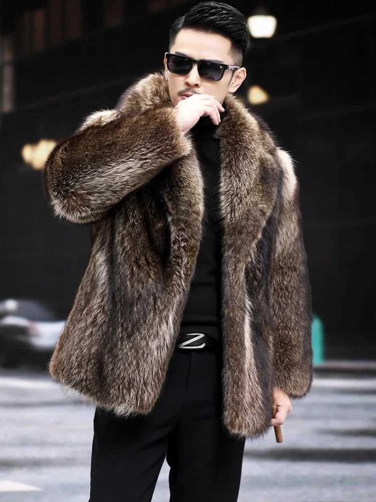 2024 New Mens Winter Fashion Imitation Fox Fur Coats Male Long Sleeve Loose Outerwear Men Faux Fur Thick Warm Jackets G612XJ241102