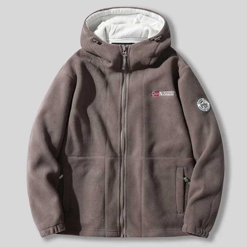 Mens Flce Jacket Autumn/Winter Fashion Soft Wool Warm Work Jacket Outdoor Mountain Skiing Hiking Fishing Hoodie Jacket W241102