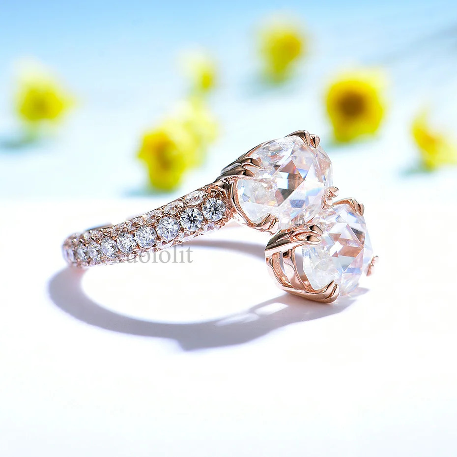 Kuololit 4CT Double Rose Cut 18K 14K 10K Gold Ring for Women Solitaire Diamond Engagement Christmas 240402