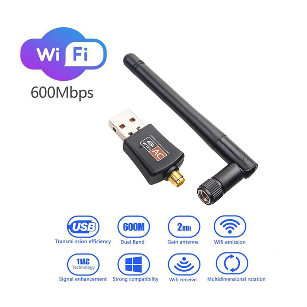 Dual Band USB wifi 600Mbps Adapter 2025 AC600 2.4GHz 5GHz WiFi new with Antenna PC Mini Computer Network Card Receiver 802.11b/n/g/ac