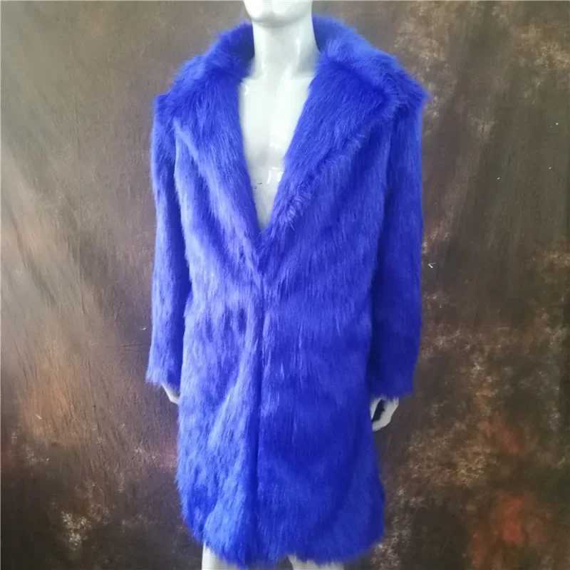 Men Artificial Fur Coat Black Long Winter Warm Coat Male White Blue Rose Cute Warm Fluffy Faux Fur Windbreaker Plus Size S-6XLXJ241102