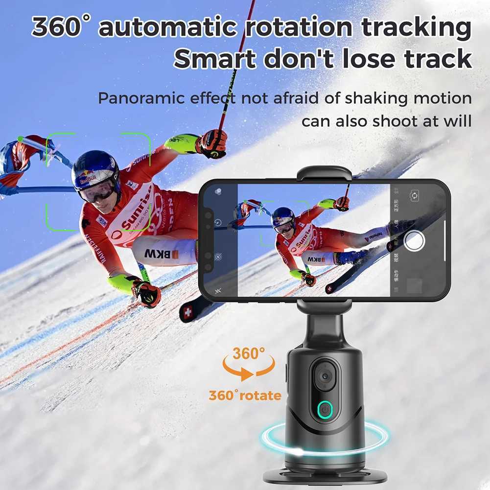 360 Rotating Auto Face Tracking Phone Stand No App Gesture Control Smart Shooting Camera Mount with Selfie Light RemoteLX241102