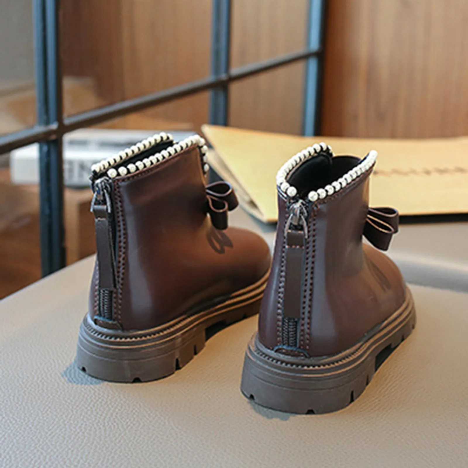 Low top bow childrens princess boots black brown girls leather shoes childrens Pret leather princess shoes beautiful and fashionable childrens boots M