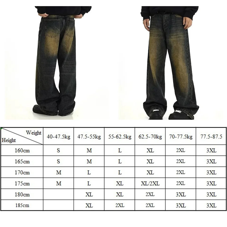 Male Jeans Mens Pants Regular Solid Color Straight Leg Stylish Vintage Wash Baggy Y2k Fashion Streetwear 241024