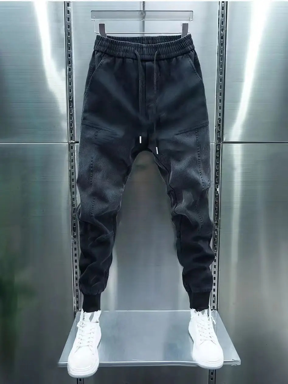 Mens Jeans Drawstring Loose Denim Casual Pants Stylish Gradient Color Harem Joggers Autumn Korean Fashion Tapered Trousers 241024