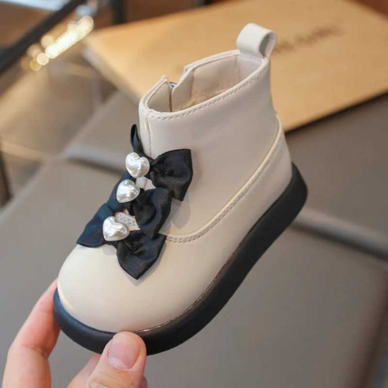 Butterfly knot childrens fashion boots winter short furry soft baby shoes princess ankle shoes PU leather warm zipper childrens shoes M241102