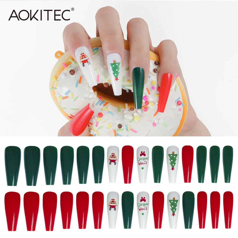 Aokitec Pressing Fake Nails Halloween Wearable Long Vacation Removable Full Cover Nail Tip Christmas DIY Hand Tool 241031