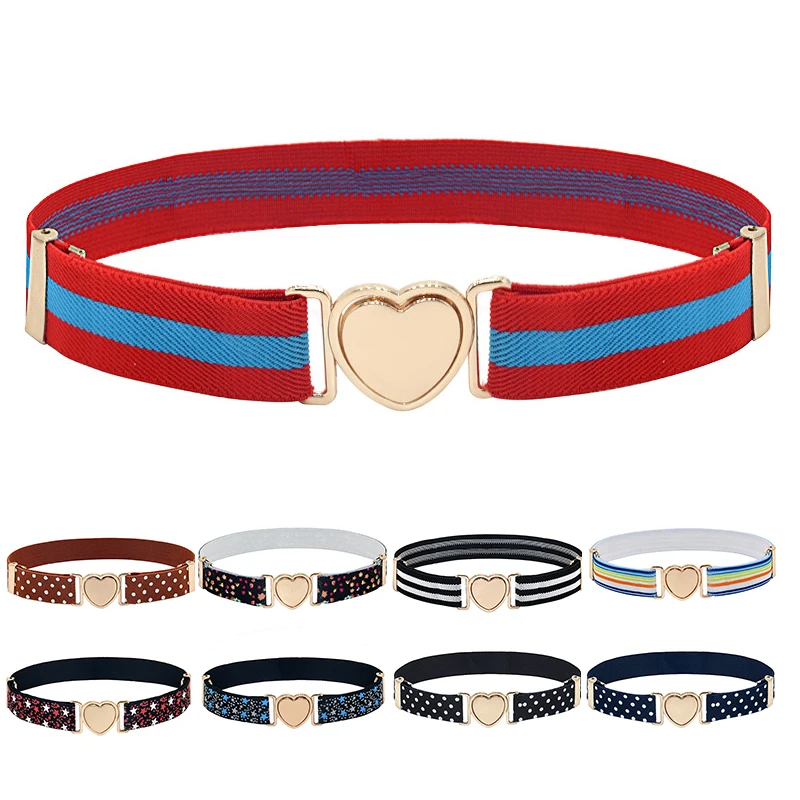 Wave Point Striped Waistband Kids 2025 Elastic new Belt Heart Shape Buckle Adjustable Stretch Waist Belt Star Pattern Children Belt DIY