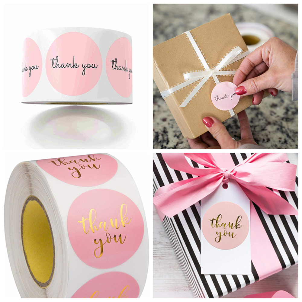 100-500pcs Round Thank You Sticker Envelope Seal Scrapbook Sticker Pink Heart Cute Round Sticker Stationery new 2025 Label Stickers