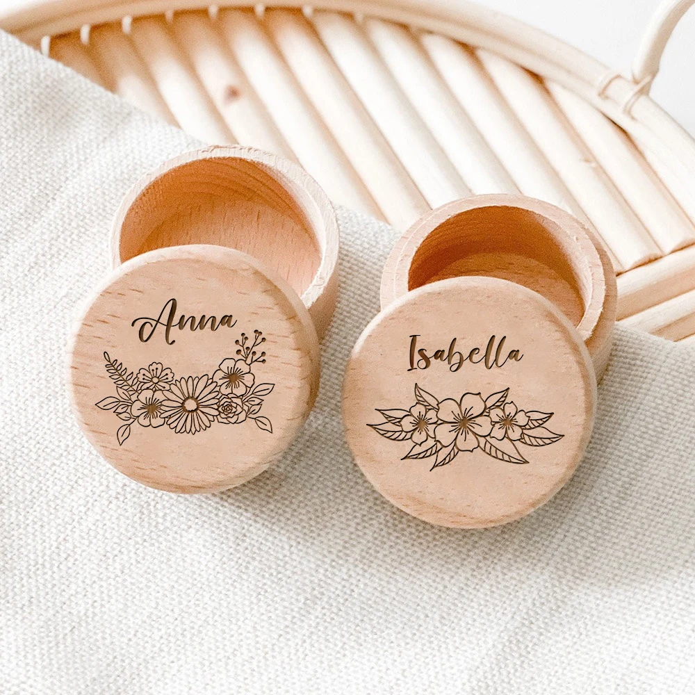 Personalised Engraved Baby Tooth Box Keepsake Teeth Umbilical First Curl Hair Collect Box 2025 Custom new Name Wood Box Baby Shower Gift