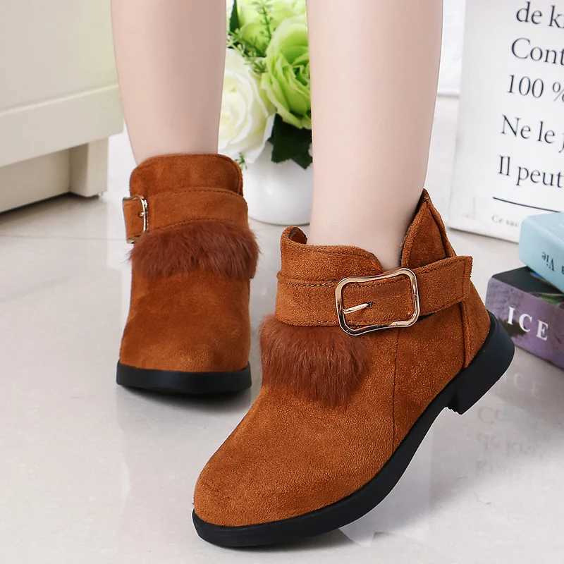 Soft leather childrens short boots round toes low boots plush autumn and winter Korean sled girls foot boots elegant and breathable PU M241102