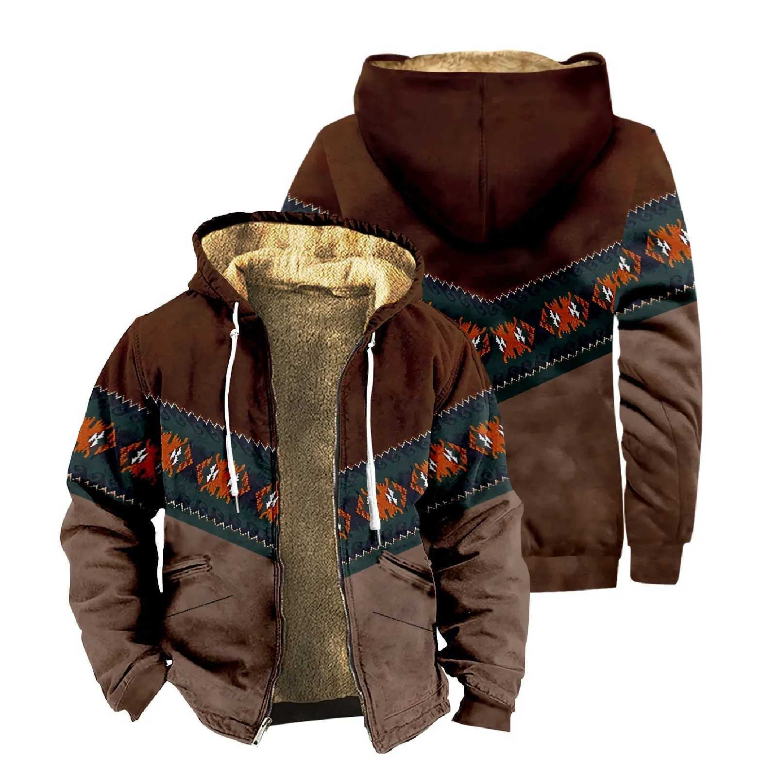 Mens Zipper Hoodie Buffalo Pattern Printed Casual Winter Clothing Long Sleve Sportswear Casual Hoodie Jacket Coat W241102