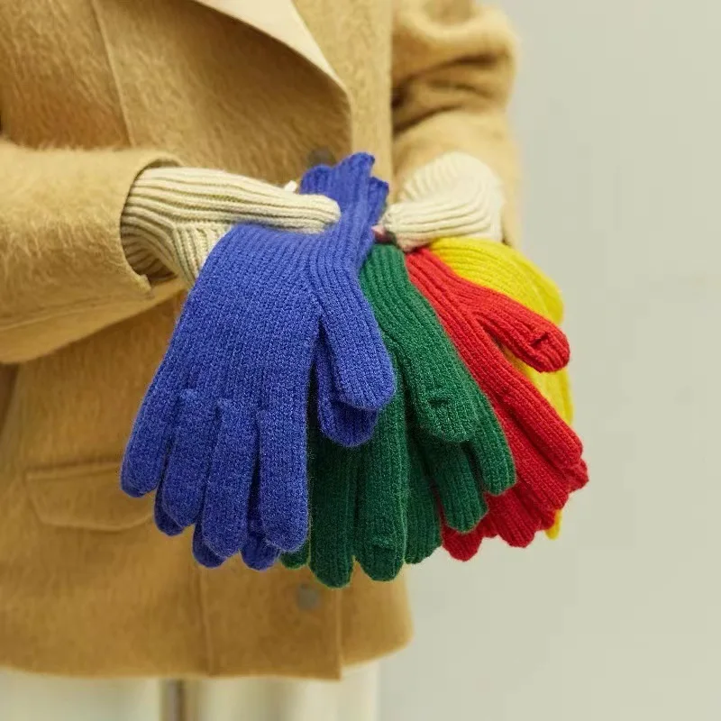 Korean 2025 Style Women's Winter Gloves Cute Plush Warm new Knitted Riding Gloves Women Solid Gloves Fluffy Work Students Girls Gloves