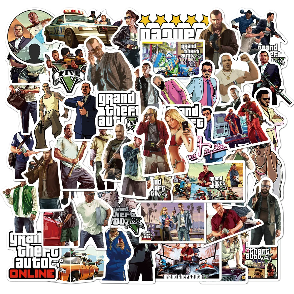 new 50Pcs Game GTA Stickers 2025 for Laptop Skateboard Guitar Phone Lage Car Vinyl DIY Decals Cool Waterproof Sticker Kids Toy