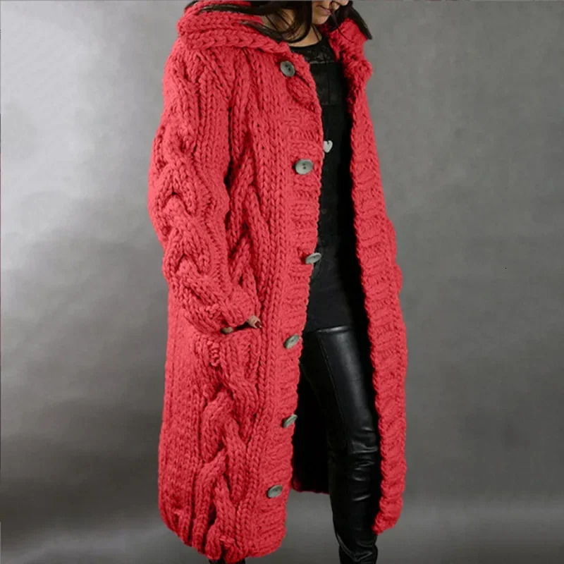 Autumn and winter solid color loose womens cardigan knitted sweater womens long sleeved hooded single chest sweater 241031