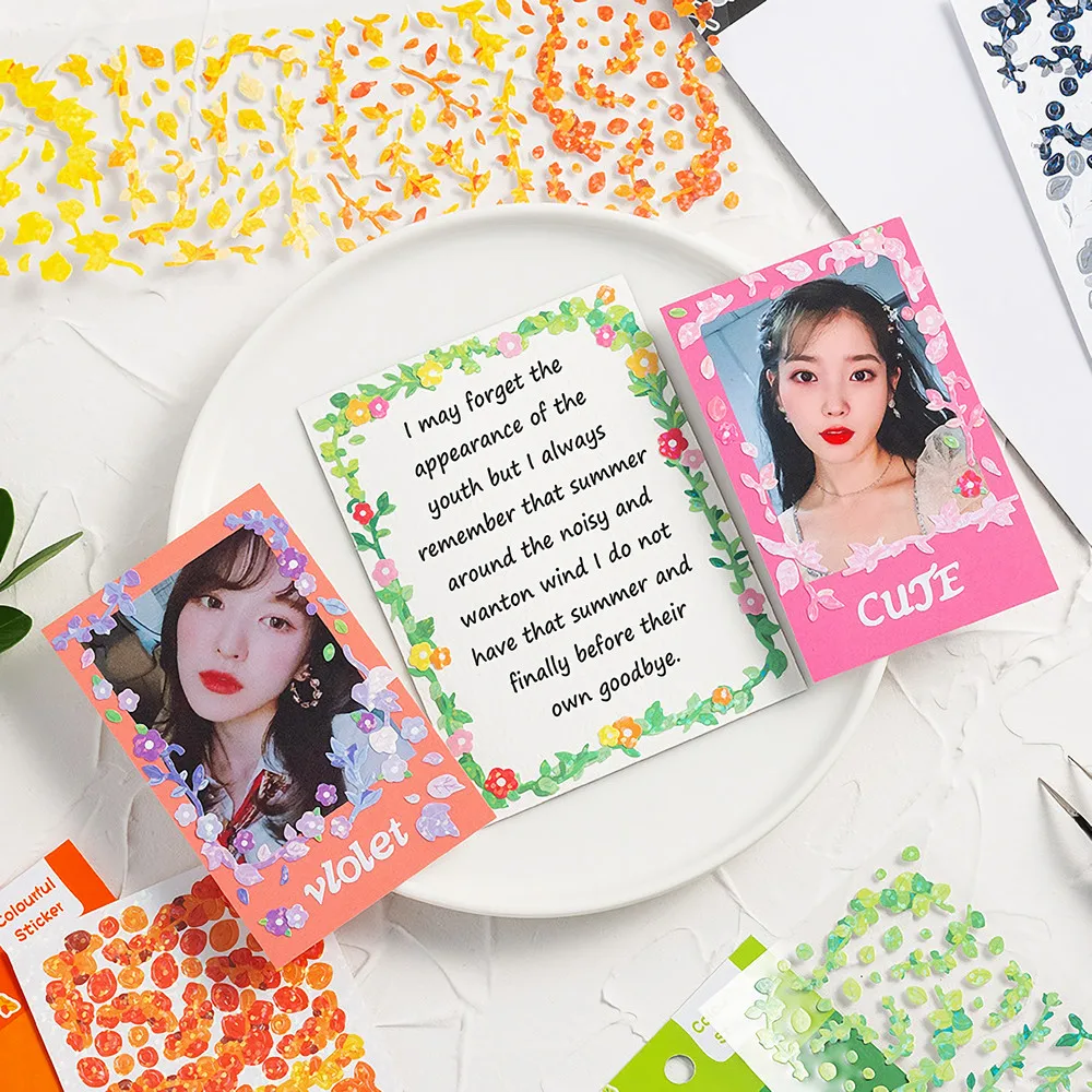 8pcs new Cute Shiny Korean Hologram Stickers Kpop Toploader Decor - Colorful Kawaii Reflective Deco 2025 Stickers With Flowers & Leaves