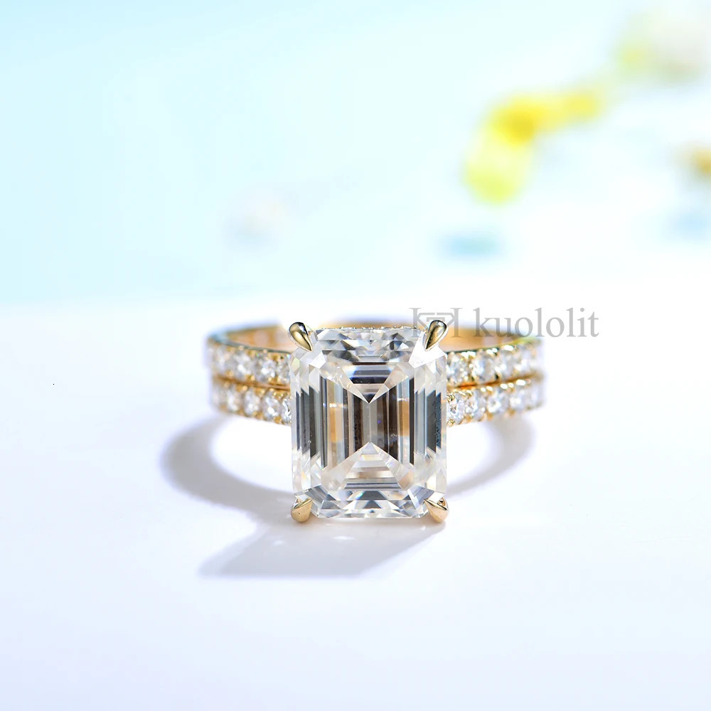 Kuololit 5CT AU750 18K 14K White Gold Set Ring for Women Emerald Cut D VVS Solitaire Engagement Party Gifts 240402