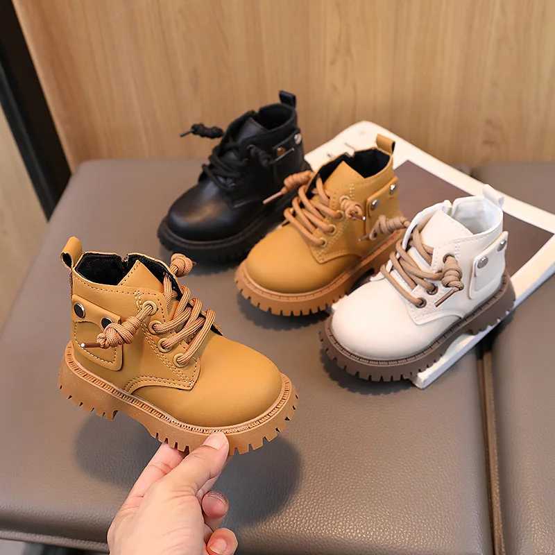 British sled childrens leather boots fashionable and breathable baby casual shoes boys and girls platform short boots anti slip childrens sports shoes