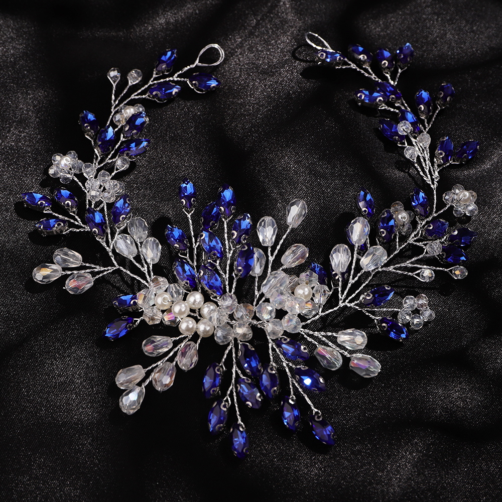 Purple Rhinestone Headband for Wedding Headpiece Handmade Pearl Crystal Bridal Hair Jewelry Headwear Blue Hair Accessories Tiara