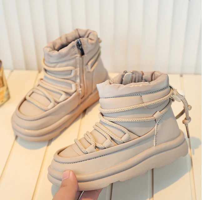 Boys and girls snow boots with Drstring childrens fashion boots waterproof winter new childrens short boots with side zipper M241102