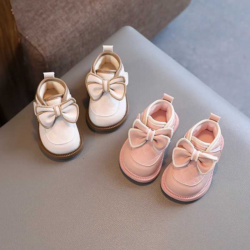 Cute princess girl boots Versatile casual girl shoes Butterfly bow comfortable ankle boots Simple sliding childrens shoes Sweet leather shoes M241102