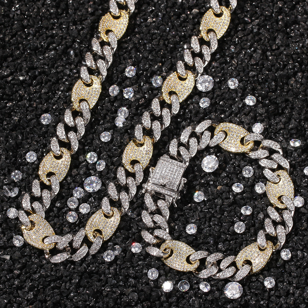 Hip Hop 18k Gold 2 Tone Coffee Bean Chain Necklace Choker For Men Top Quality Punk Rock Grunge Diamonds Rapper Personalized Mens Cuban Link Chains Mia