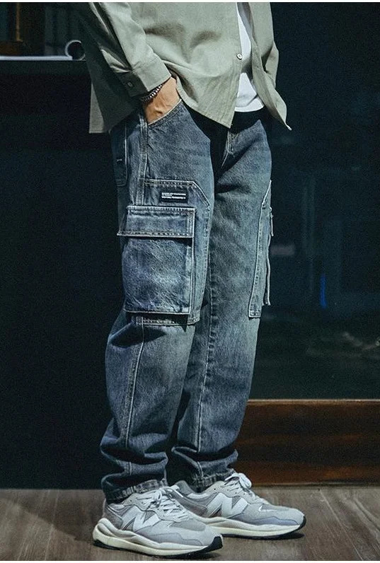 Spring Autumn Straight Leg Pants For Men Loose Tapered Jeans Retro Denim Trousers 241024